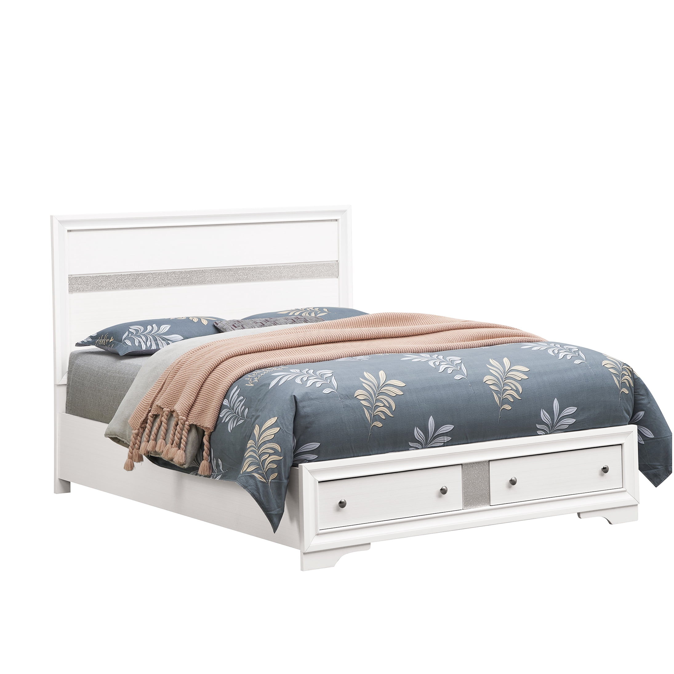 King Size Storage Bed Frame with Drawers, Modern Platform Bed with Acrylic Trim and Nickel Handles, No Box Spring Needed