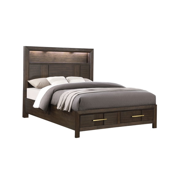King Size Storage Bed with Bluetooth Speakers, LED Headboard, USB Ports and Bookshelf