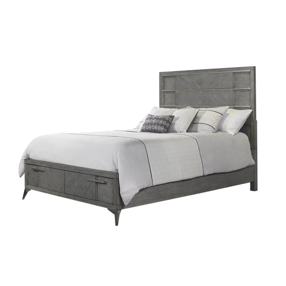 King Size Storage Bed with LED Headboard, 2 Drawers, Gray Modern Platform Bed Frame with Bookmatched Veneer and Metal Accents