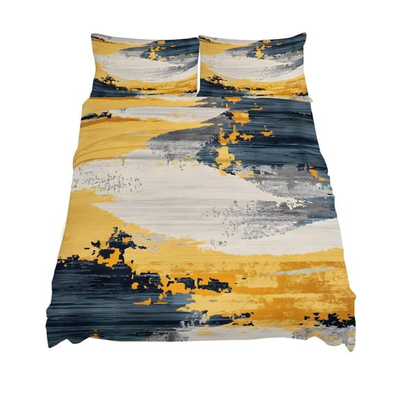 King Size Street Art Sheet Sets Watercolor Yellow Gray Decoration Soft Breathable Microfiber Bed Sheets Deep Pockets 4 Piece Bed Sheets Set, 1 Fitted Sheet, 1 Flat Sheet & 2 Pillowcases