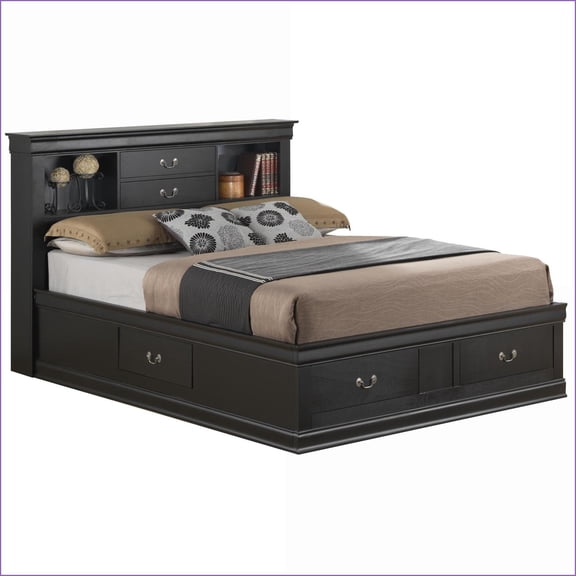 King Size Sturdy Traditional Storage Bed Frame Black for Master Bedroom