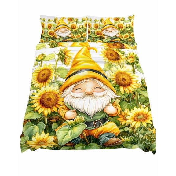 King Size Summer Gnome Sheet Sets Farmhouse Sunflower Yellow Floral Rustic Soft Breathable Microfiber Bed Sheets Deep Pockets 4 Piece Bed Sheets Set, 1 Fitted Sheet, 1 Flat Sheet & 2 Pillowcases