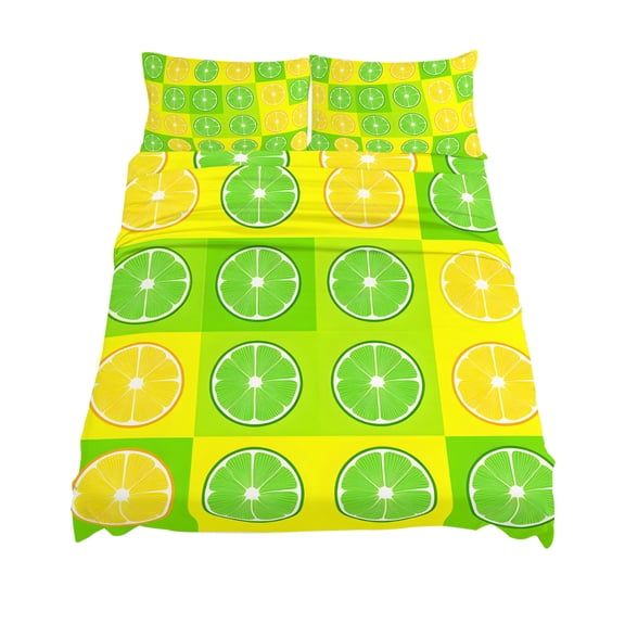 King Size Summer Lemon Sheet Sets Green Yellow Lemon Cartoon Fruit Geometric Soft Breathable Microfiber Bed Sheets Deep Pockets 4 Piece Bed Sheets Set, 1 Fitted Sheet, 1 Flat Sheet & 2 Pillowcases