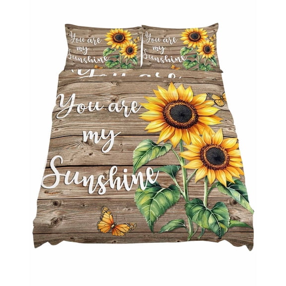 King Size Sunflower Sheet Sets You Are My Sun Shine Vintage Brown Wood Board Soft Breathable Microfiber Bed Sheets Deep Pockets 4 Piece Bed Sheets Set, 1 Fitted Sheet, 1 Flat Sheet & 2 Pillowcases