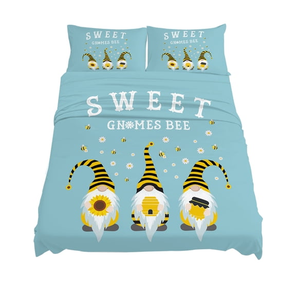 King Size Sweet Gnomes Sheet Sets Bee Dwarf Daisy Duck Green Soft Breathable Microfiber Bed Sheets Deep Pockets 4 Piece Bed Sheets Set, 1 Fitted Sheet, 1 Flat Sheet & 2 Pillowcases