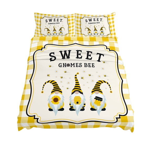 King Size Sweet Gnomes Sheet Sets Bee Yellow Plaid Soft Breathable Microfiber Bed Sheets Deep Pockets 4 Piece Bed Sheets Set, 1 Fitted Sheet, 1 Flat Sheet & 2 Pillowcases