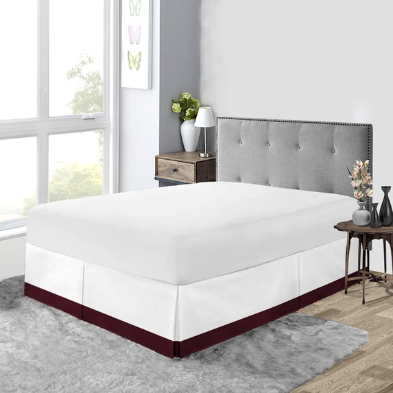 King Size Tailored Drop Dual Tone Solid Bed Skirt with Adjustable Elastic Belt Microfiber Fabric Fade & Wrinkle Resistant Bed Frame Cover Easy to Fit & Care (21 Inch Drop, Wine)