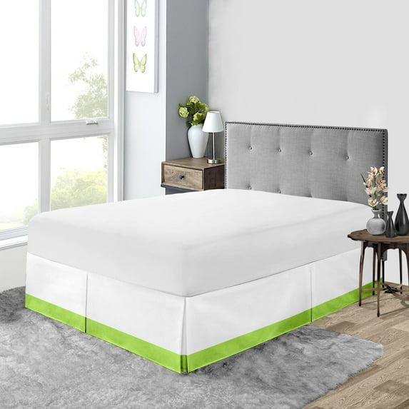 King Size Tailored Drop Dual Tone Solid Bed Skirt with Adjustable Elastic Belt Microfiber Fabric Fade & Wrinkle Resistant Bed Frame Cover Easy to Fit & Care (9 Inch Drop, Parrot Green)