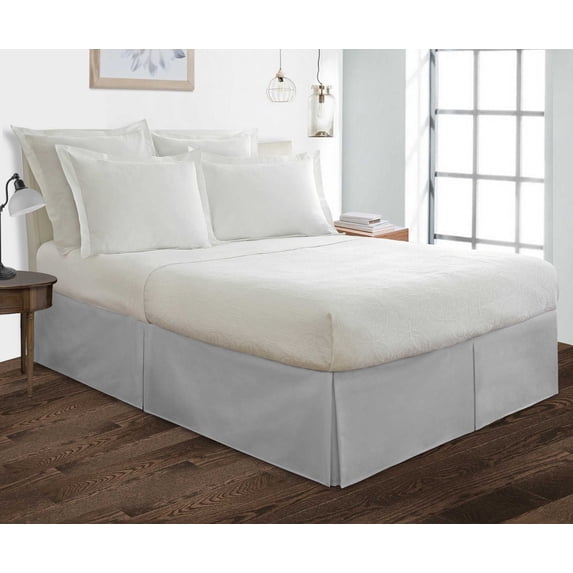 King Size Tailored Drop Pleated Solid Bed Skirt with Adjustable Elastic Belt Microfiber Fabric Fade & Wrinkle Resistant Bed Frame Cover Easy to Fit & Care (16 Inch Drop, Light Gray)