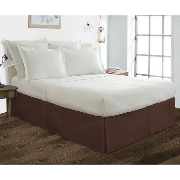 King Size Tailored Drop Pleated Solid Bed Skirt with Adjustable Elastic Belt Microfiber Fabric Fade & Wrinkle Resistant Bed Frame Cover Easy to Fit & Care (26 Inch Drop, Chocolate)