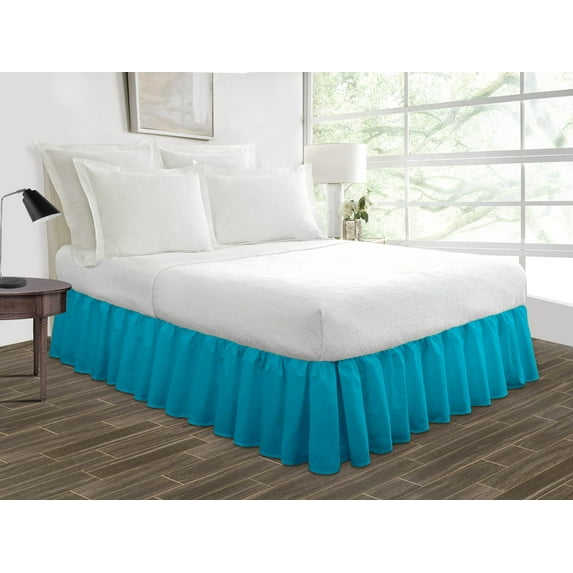 King Size Tailored Drop Ruffled Solid Bed Skirt with Adjustable Elastic Belt Microfiber Fabric Fade & Wrinkle Resistant Bed Frame Cover Easy to Fit & Care (16 Inch Drop, Turquoise Blue)