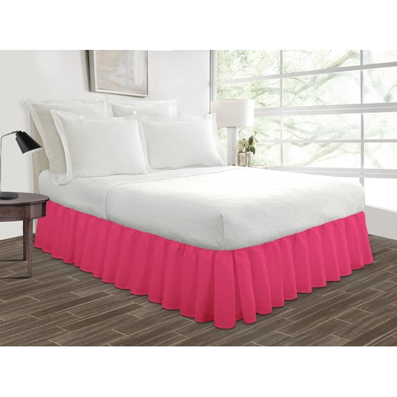 King Size Tailored Drop Ruffled Solid Bed Skirt with Adjustable Elastic Belt Microfiber Fabric Fade & Wrinkle Resistant Bed Frame Cover Easy to Fit & Care (20 Inch Drop, Hot Pink)