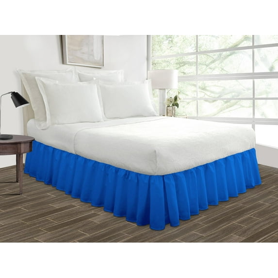 King Size Tailored Drop Ruffled Solid Bed Skirt with Adjustable Elastic Belt Microfiber Fabric Fade & Wrinkle Resistant Bed Frame Cover Easy to Fit & Care (28 Inch Drop, Royal Blue)