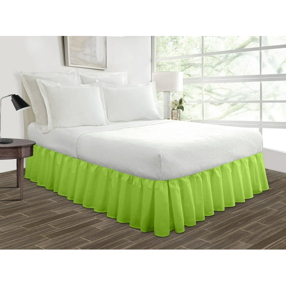 King Size Tailored Drop Ruffled Solid Bed Skirt with Adjustable Elastic Belt Microfiber Fabric Fade & Wrinkle Resistant Bed Frame Cover Easy to Fit & Care (29 Inch Drop, Parrot Green)