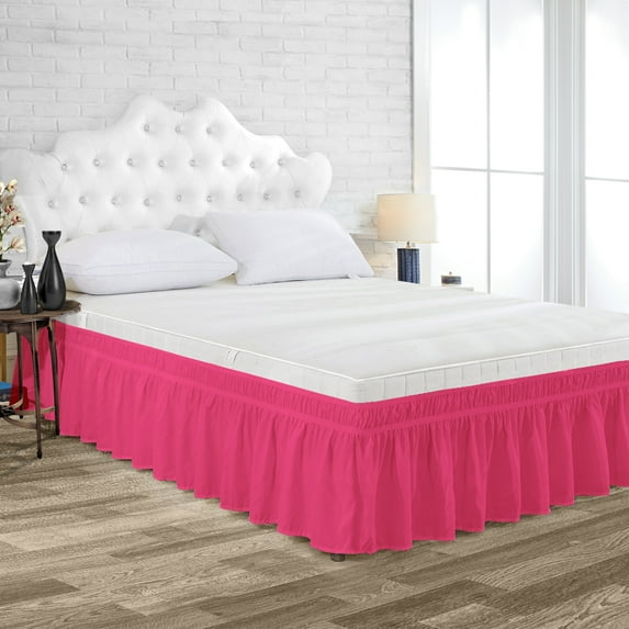 King Size Tailored Drop Wrap Around Solid Bed Skirt with Adjustable Elastic Belt Microfiber Fabric Fade & Wrinkle Resistant Bed Frame Cover Easy to Fit & Care (11 Inch Drop, Hot Pink)