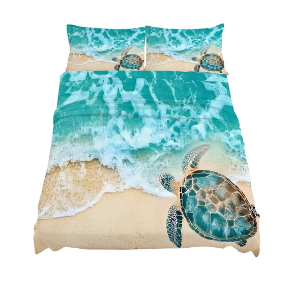 King Size Teal Sea Turtle Sheet Sets Beach Ocean Wave Summer Coastal Soft Breathable Microfiber Bed Sheets Deep Pockets 4 Piece Bed Sheets Set, 1 Fitted Sheet, 1 Flat Sheet & 2 Pillowcases