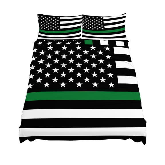 King Size Thin Green Sheet Sets Line Flag Border Patrol, Park Ranger and Conservation Officer Soft Microfiber Bed Sheets 4 Piece Bed Sheets Set, 1 Fitted Sheet, 1 Flat Sheet & 2 Pillowcases