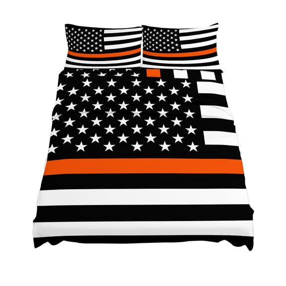 King Size Thin Orange Sheet Sets Line Flag Search Rescue Officer Soft Breathable Microfiber Bed Sheets Deep Pockets 4 Piece Bed Sheets Set, 1 Fitted Sheet, 1 Flat Sheet & 2 Pillowcases