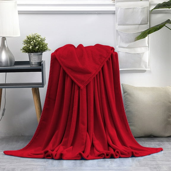 King Size Throw Blanket,Beige Minky Mink Throw,59x39 Inch Soft Cozy Fleece Blanket,303g Warm Plush Blanket For Sofa Bed,Non-Shedding Machine Washable Cozy Throw For Winter Napping.（Red）