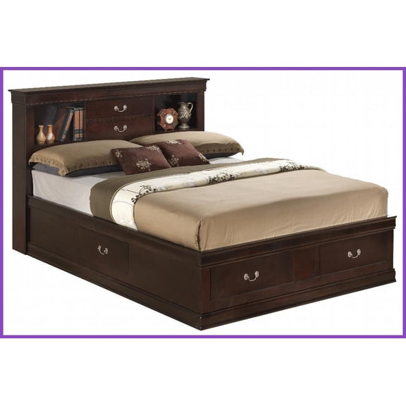 King Size Traditional Storage Bed with Dovetail Drawers & Antiqued Hardware Cappuccino Master Bedroom