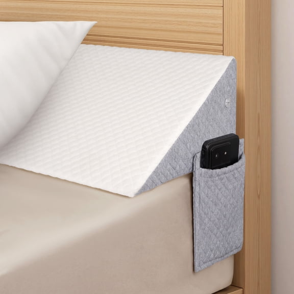 King Size Triangular Wedge Pillow - 25D Support Foam with 250gsm Polyester Air Layer Cover Gray & White Ergonomic Design for Reading Bed Rest Recovery