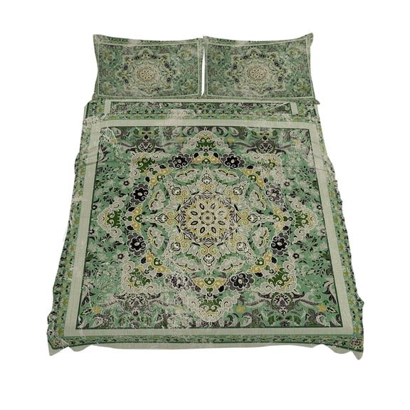 King Size Turkish Boho Sheet Sets Green Wallpaper Murals Retro Medieval Soft Breathable Microfiber Bed Sheets Deep Pockets 4 Piece Bed Sheets Set, 1 Fitted Sheet, 1 Flat Sheet & 2 Pillowcases