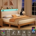 thumbnail image 1 of King Size Upholstered Bed Frame with LED Lights & Charging Station, Boucle Headboard Platform Bed with Wooden Slats, No Box Spring Needed, Easy Assembly，White, 1 of 8