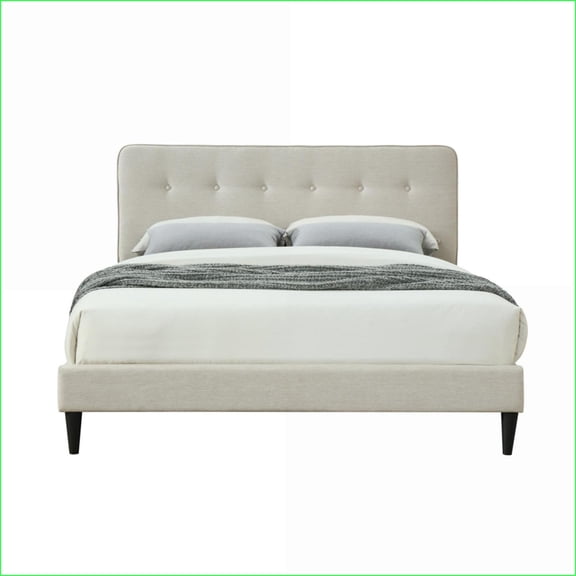King Size Upholstered Bed Frame in a Box with USB Charging, Off-White Tufted Headboard for Master Bedroom