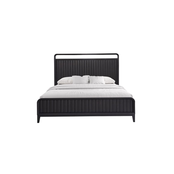 King Size Upholstered Bed Frame with Channel Tufted Headboard and Footboard, Black Platform Bed with Wood Slat Support, No Box Spring Needed