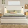 thumbnail image 1 of [Luckynote]King Size Upholstered Bed Frame with High Wingback Headboard,Reading Lamp and USB port,Beige, 1 of 10