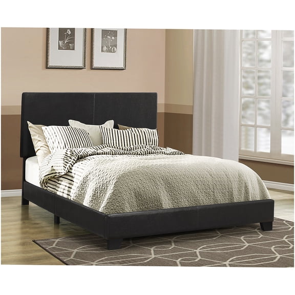 King Size Upholstered Bed Frame with Leather-Look Headboard for Master Bedroom