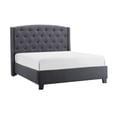thumbnail image 1 of King Size Upholstered Bed Frame with Wingback Headboard, Button Tufted Gray Fabric Platform Bed, Modern Panel Base Design for Bedroom, 1 of 3