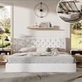 thumbnail image 1 of King Size Upholstered Lift Up Storage Bed Frame, Hydraulic Storage Platform Bed with Tufted Headboard, No Box Spring Needed, Modern Bed Frame, White, 1 of 9