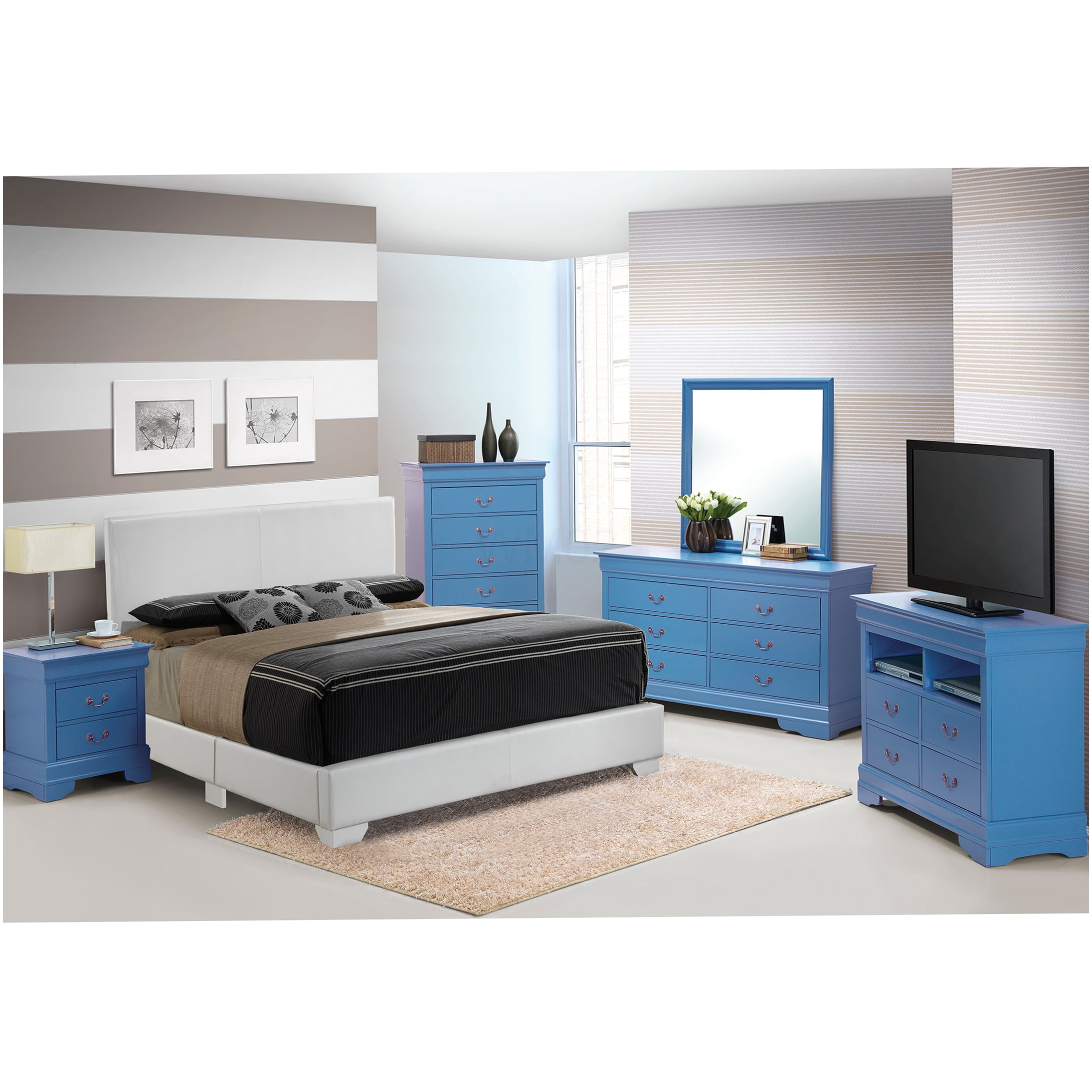 King Size Upholstered Platform Bed Frame, White Faux Leather Bed with Padded Headboard, No Box Spring Needed