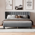 thumbnail image 1 of King Size Upholstered Platform Bed Frame With Headboard, Mattress Foundation, Wood Slat Support, Quiet, No Box Spring Needed, Easy To Assemble Light Grey, 1 of 9