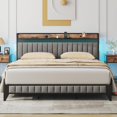 King Size Upholstered Platform Bed Frame With Led Light, Solid Wooden