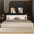 thumbnail image 1 of King Size Upholstered Platform Bed Frame with Velvet Headboard, No Box Spring Needed, Sturdy Metal Frame & Wood Slats, White Modern Bed, 1 of 7