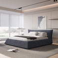 thumbnail image 1 of King Size Upholstered Platform Bed with Trapezoidal Headboard, Embedded Design Solid Wood Bed Frame with 24 Strong Slats Support & Velvet Cover, No Box Spring Needed, Grey, 1 of 6