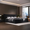 thumbnail image 1 of King Size Upholstered Platform Bed with Special Shaped Velvet Headboard, Metal & Solid Wood Frame, Elegant Bedroom Luxury Bed, Black, 1 of 9