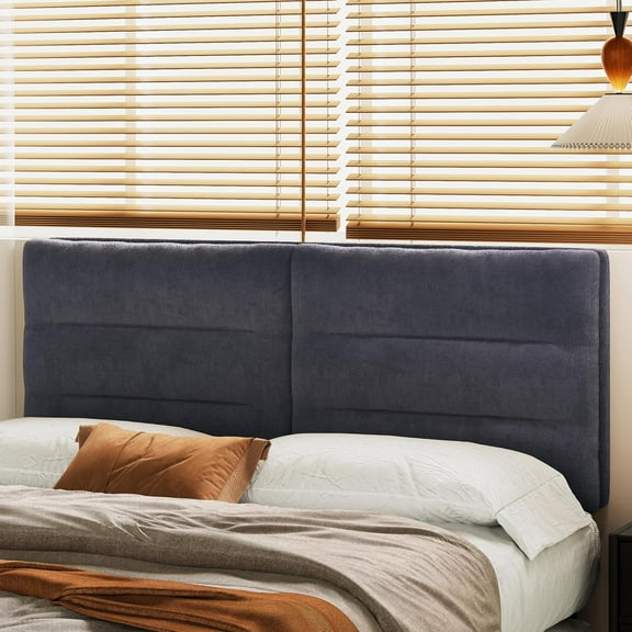 King Size Velvet Headboard Foldable Panels Backboard, Upholstered California King Head Board for Bedroom Adjustable Height from 42" to 56"-Grey