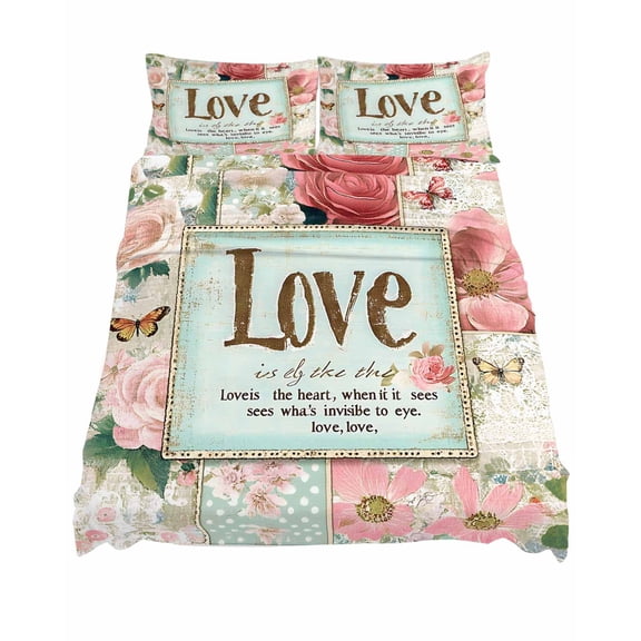 King Size Vintage Love Roses Sheet Sets Floral Leaf Watercolor Flower Soft Breathable Microfiber Bed Sheets Deep Pockets 4 Piece Bed Sheets Set, 1 Fitted Sheet, 1 Flat Sheet & 2 Pillowcases