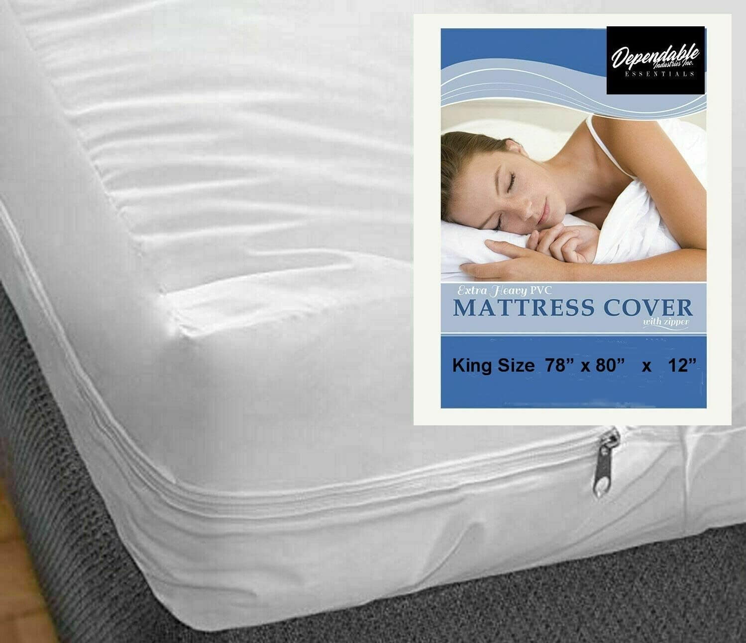 King Size Vinyl Mattress Protector Zippered Encasement Cover 100 Waterproof Prevent Stains And