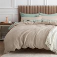 thumbnail image 1 of King Size Waffle Comforter Set, Khaki Soft Cotton Bedding, 3-Piece Waffle Weave Bed Set Including 1 Comforter (104"x90") and 2 Pillow Shams, Premium Cotton Cover with Polyester Fill for All Seasons, 1 of 7