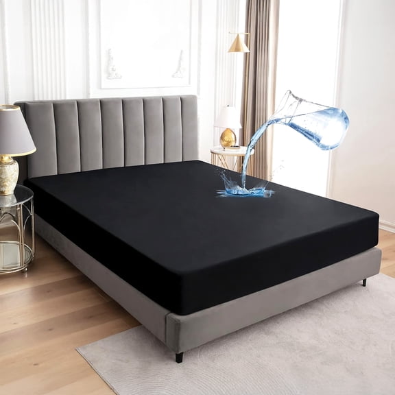 King Size Waterproof Mattress Protector, Stain-Resistant Mattress Cover with 14-inch Deep Pocket, Black