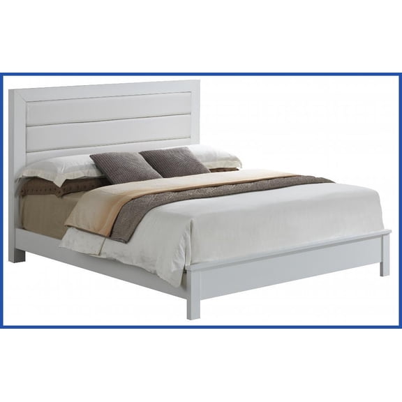 King Size White Transitional Bed Frame Sturdy Build for Master Bedroom Airy Atmosphere