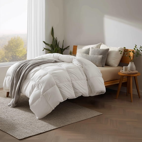 King Size White Viscose Quilted Down Alternative All Season Bedding Comforter