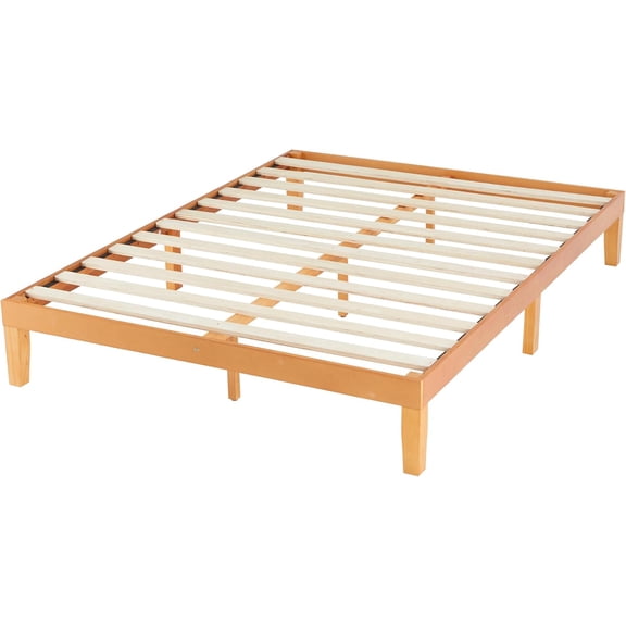 King Size Wood Bed Frame, 12 Inch Wooden Platform Bed with Support Slats, No Springs Required, Storage Space Under The Durable Bed Frame, Natural Pine