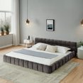 thumbnail image 1 of King Size Wood Bed Frame, Chenille Fabric Grounded Platform Bed with Upholstered Tufted Headboard, No Box Spring Needed, Dark Gray, 1 of 9