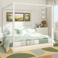 thumbnail image 1 of King Size Wood LED Canopy Bed ,Canopy Platform bed With Support Slats, No Box Spring Needed, White, 1 of 12