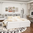 thumbnail image 1 of King Size Wood Platform Bed with Multi-storage Headboard, USB and Drawers, White, 1 of 14